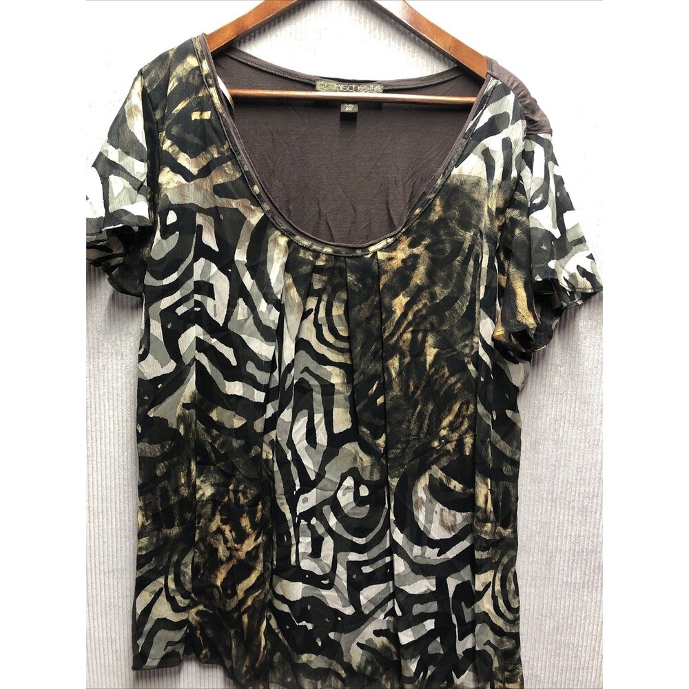 Kische Womens Top 3X Animal Print Contrast Back Plus Size Boho Artsy Tunic Tee